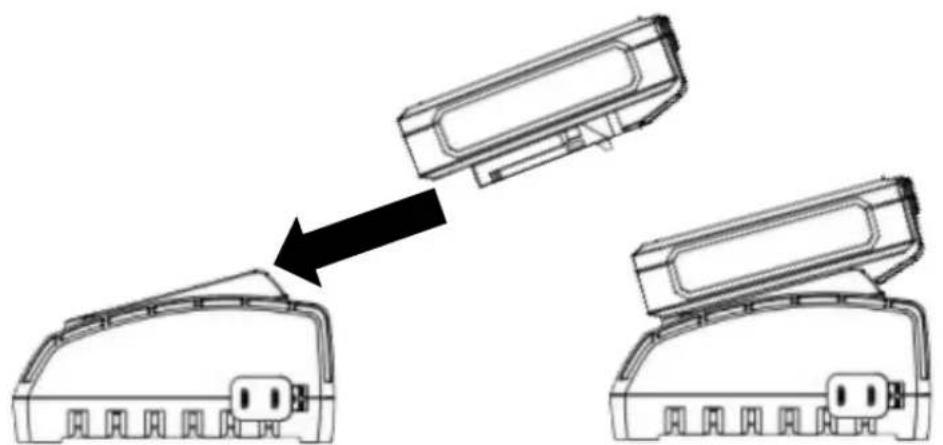 Diagram showing two electronic device components with a black arrow pointing to one component (no text or symbols present)