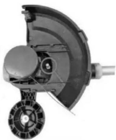 Mechanical component with curved housing and wheels, no visible text or symbols