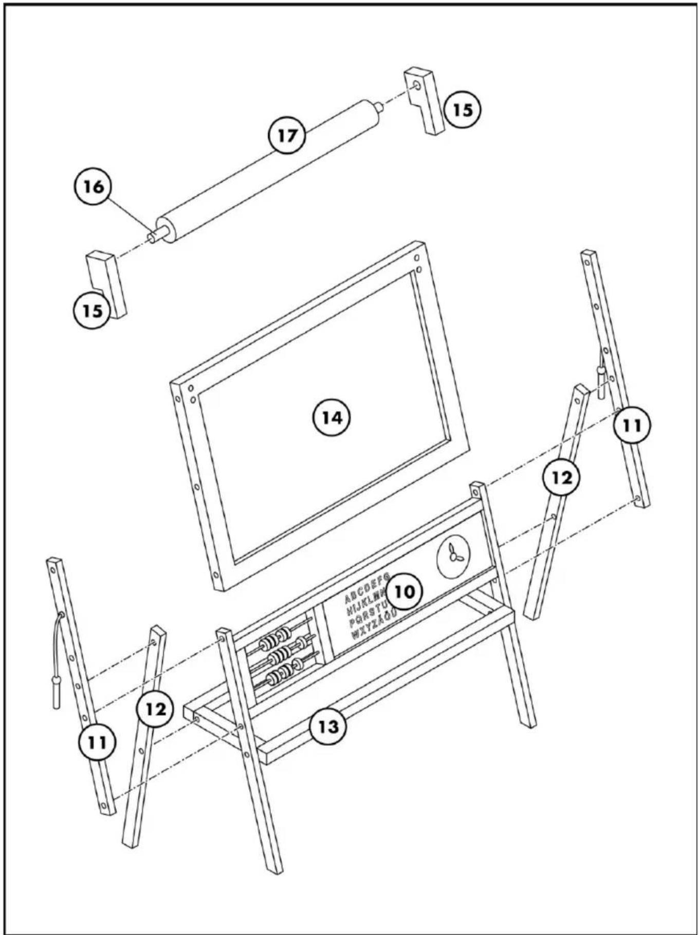 Technical diagram of a mechanical assembly with numbered components and labeled parts