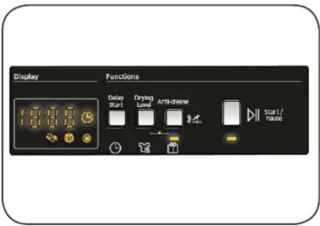 Display 19:00 Functions Delay Start Drying Level Anti-crease Start/ Pause