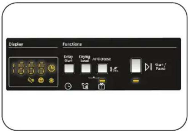 Display 18:88 Functions Delay Start Drying Level Anti-dresser Start / Pause