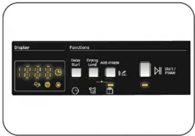 Display 18:00 Functions Delay Start Drying Level Anti-create start / Pause