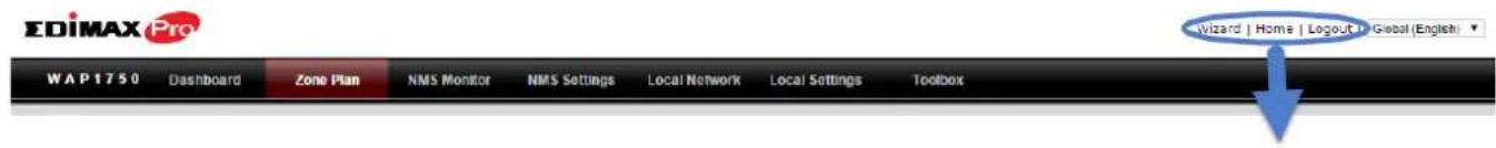 EDIMAX Pro WAP 1750 Dashboard Zone Plan NMS Monitor NMS Settings Local Network Local Settings Toolbox Wizard | Home | Logout | Global (English)