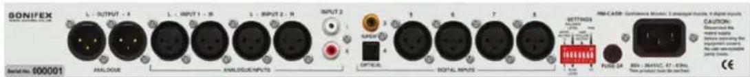 BONIFEX BONIFEX 600001 L: OUTPUT - 4 L: INPUT 1 - R L: INPUT 2 - R INPUT 2 ANALDOUR ANALDOUR INPUTS SPEED OPTICAL DIGITAL INPUTS RUM-CAIR Continuous Motor, 3 multiplex motors, 4 digital inputs CAMPO: Electrical Audio Control input Power output VIN: 36V/AC, 47-49A No power output Pump output CE