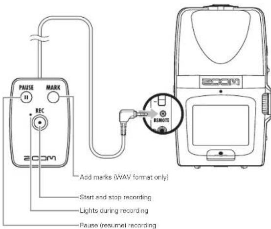 PAUSE MARK REC aod marks (WAV format only) Start and stop recording Lights during recording Pause (resumel) recording