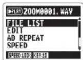 ZOOM APH-2n - Selecting the file to playback from a list - 1