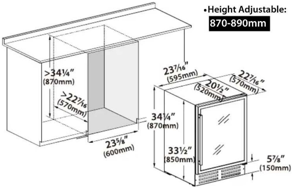 • Height Adjustable: 870-890mm >34½″ (870mm) >22½″ (570mm) 23½″ (600mm) 23½″ (595mm) 20½″ (520mm) 34½″ (870mm) 33½″ (850mm) 5½″ (150mm)