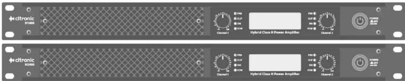 citronic H1600 Channel 1 PRO CLIP SIO POW Hybrid Class H Power Amplifier PAD CLIP SIO POW Channel 2 POWER OUT OFF ON citronic H2400 Channel 1 PRO CLIP SIO POW Hybrid Class H Power Amplifier PAD CLIP SIO POW Channel 2 POWER OUT OFF