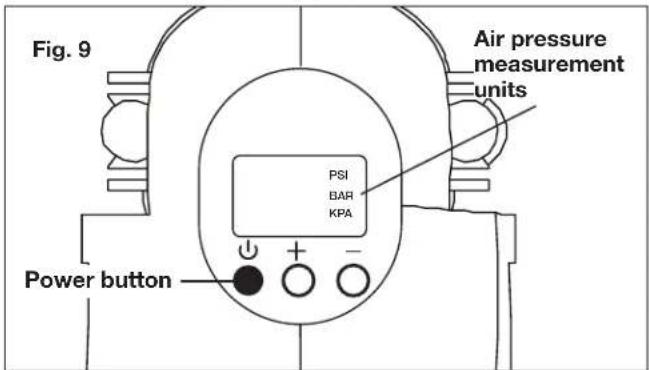 Fig. 9 Air pressure measurement units PSI BAR KPA Power button