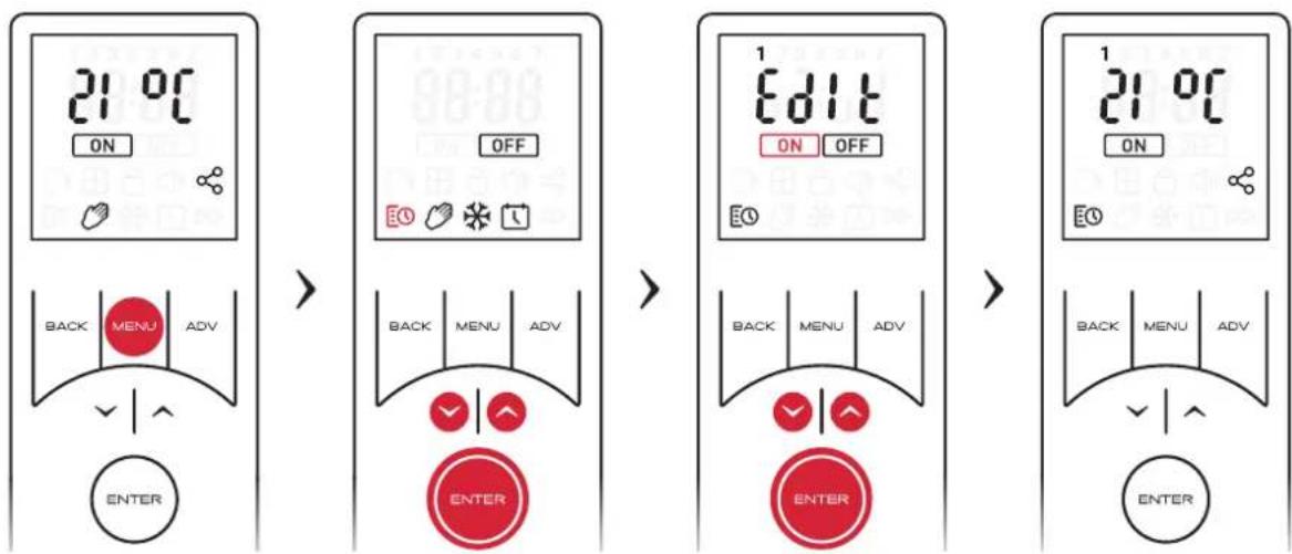 DIMPLEX AC3CE - Activating the Timer - 1