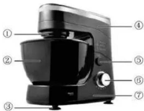 Labeled diagram of a coffee maker with numbered parts for identification