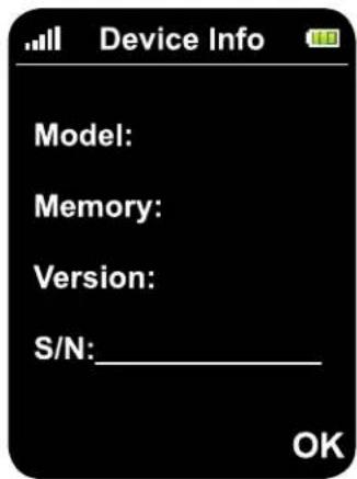 .all Device Info Model: Memory: Version: S/N: ____ OK