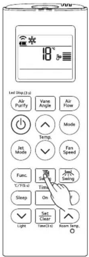 18°C Led Disp.(3 s) Air Purify Vane Angle Air Flow Temp. Mode Jet Mode Fan Speed Func. SW Swing T/C/FIS s) Time Sleep On F Light Set Clear Room Temp. ○