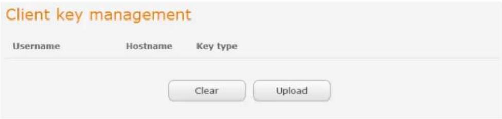 Client key management Username Hostname(Key type Clear Upload