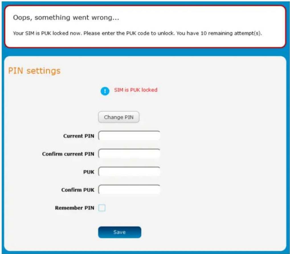 Oops, something went wrong... Your SIM is PUK locked now. Please enter the PUK code to unlock. You have 10 remaining attempt(s). PIN settings SIM is PUK locked Change PIN Current PIN Confirm current PIN PUK Confirm PUK Remember PIN Save