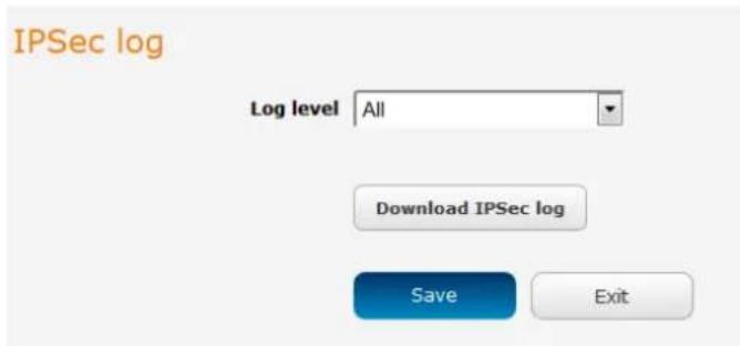IPSec log Log level All Download IPSec log Save Exit