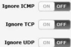 Ignore ICMP ON OFF Ignore TCP ON OFF Ignore UDP ON OFF
