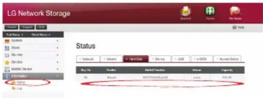 LG Network Storage Status + Network Volume + Hard Disk + Bar-ray + USB + e-GASA + Access Status Buy 1% Forward Model 7/Server Status Capacity $5 Backlog 2007/11/03 05:16:08 40% P/O 720