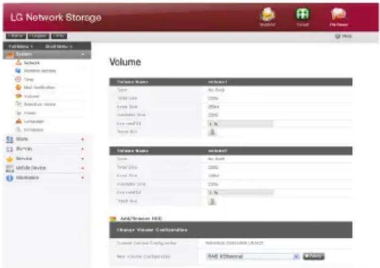 LG Network Storage Volume Volume Name: volume1 Size: 40 KBp USB Size: 2296 Area Size: 2504 Available Area: 2296 Area load: 1.7% Service Rate: 0 Volume Name: volume2 Size: 40 KBp Total Size: 2296 Load Size: 1804 AD/Server Drive: 2296 Area load: 1.7% Service Rate: 0 AD/Server HDD Change Volume Configuration Current Volume Configuration: NDA/AR OCS/LOM/LANZT New Volume Configuration: AAE KChannel © FY2017