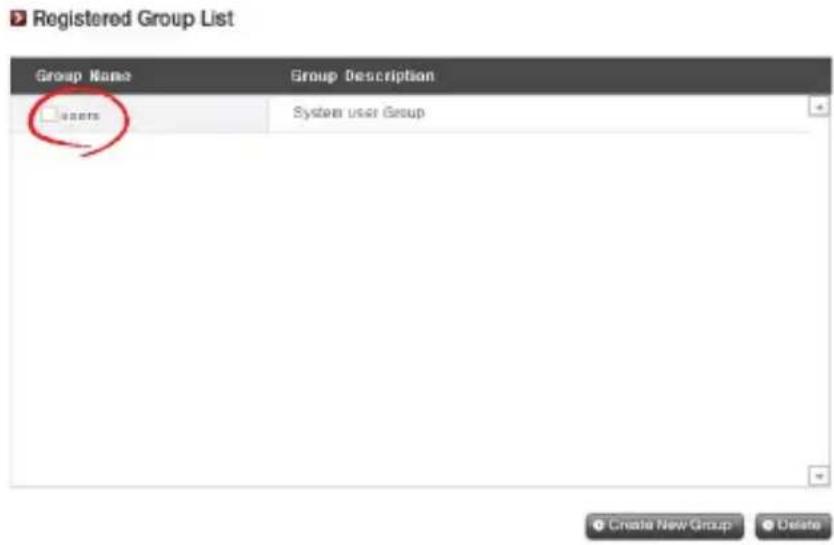 Registered Group List Group Name Group Description users System user Group Create New Group Delete