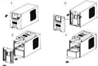 Diagram showing four steps of a computer or device installation, labeled 1 to 4 with Chinese characters indicating components.