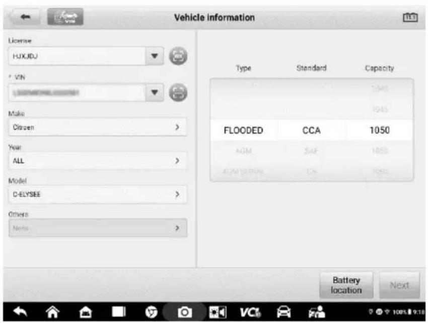 Vehicle information License HJXJDU VIN Make Citroen > Year ALL > Model D-ELYSEE > Others None > Type Standard Capacity FLOODED CCA 1050 AGM SAF 1050 AGM STRAL CA 1050 Battery location Next