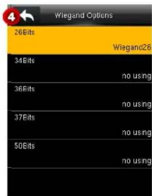 Wiegand Options 26Bits Wieganc26 34Bits no using 36Bits no using 37Bits no using 50Bits no using