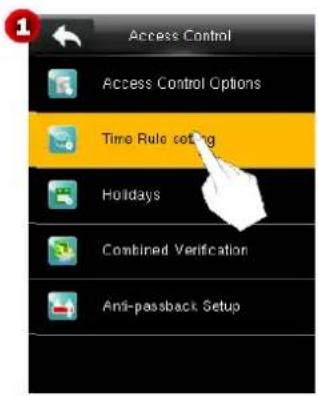 Access Control Access Control Options Time Rule setting Holidays Combined Verification Anti-passback Setup