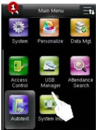 Main Menu System Personalize Data Mgt Access Control USB Manager Attendance Search Autotest System Info