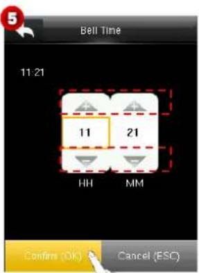 Bell Time 11:21 11 21 HH MM Confirm (OK) Cancel (ESC)