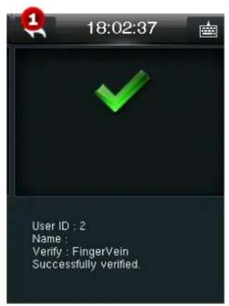 18:02:37 User ID : 2 Name : Verify : FingerVein Successfully verified,