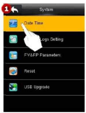 System Date Time Logs Setting FV&FP Parameters Reset USB Upgrade
