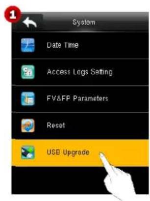 System Date Time Access Logs Setting FV&FF Parameters Reset USB Upgrade
