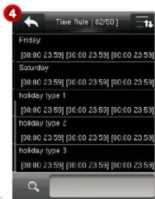 Time Rule [02/50] Friday [00:00 23:59] [00:00 23:59] [00:00 23:59] Saturday [00:00 23:59] [00:00 23:59] [00:00 23:59] holiday type 1 [00:00 23:59] [00:00 23:59] [00:00 23:59] holiday type 2 [00:00 23:59] [00:00 23:59] [00:00 23:59] holiday type 3 [00:00 23:59] [00:00 23:59] [00:00 23:59]