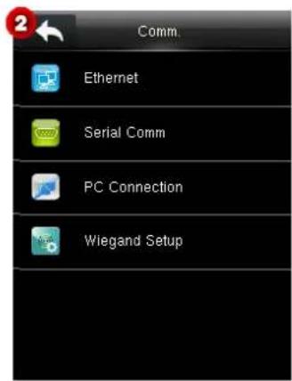 Comm. Ethernet Serial Comm PC Connection Wiegand Setup