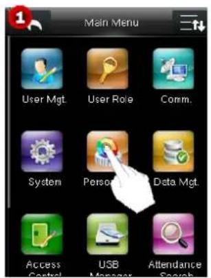 Main Menu User Mgt. User Role Comm. System Personal Data Mgt. Access Control USB Manager Attendance Search