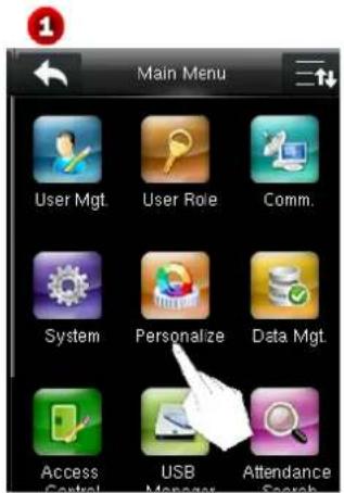 Main Menu User Mgt. User Role Comm. System Personalize Data Mgt. Access Control USB Manager Attendance Search