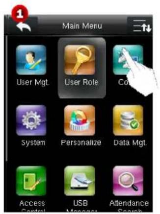 Main Menu User Mgt. User Role Co System Personalize Data Mgt. Access USB Attendance Central Manager Search