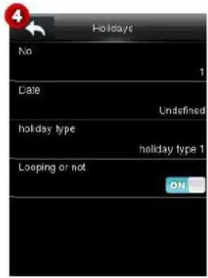 Holidays No 1 Date Undefined holiday type holiday type 1 Looping or not ON