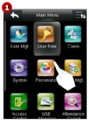 Main Menu User Mgt User Role Comm. System Personalization Mgt. Access Control USE Manager Attendance Search