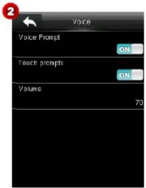Voice Voice Prompt ON Touch prompts ON Volume 70