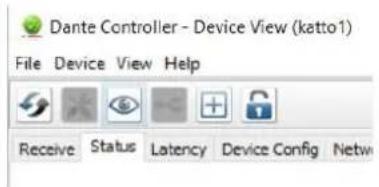 Dante Controller - Device View (katto1) File Device View Help Receive Status Latency Device Config Network
