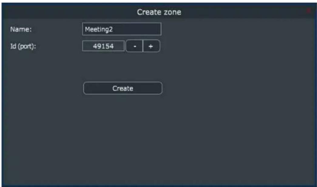 Create zone Name: Meeting2 Id (port): 49154 - + Create