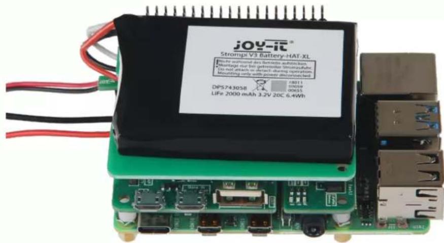 JOY-it® Strompi V3 Battery-HAT-XL Ausle auchend des Betriebs automatischen Anträge nur bei getresenter Stimuzufahr. Do not retain or detach during operation. Mounting only with power disconnected DP5743058 18011 50059 00655 LIFE 2000 mAh 3.2V 20C 6.4Wh