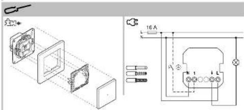 Technical diagram showing exploded view of a device with labeled components and wiring connections