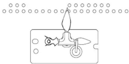 Simple line drawing of a candle flame inside a rectangular device with circular holes above (no text or symbols)