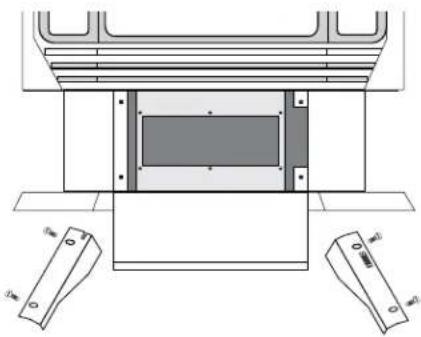 Technical diagram of a mechanical assembly with mounting brackets and a central rectangular component (no text or symbols)