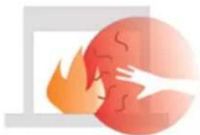 Abstract graphic with a red circular shape and flame-like elements, no text or symbols present.