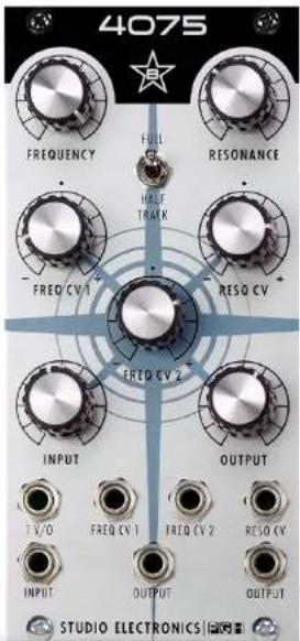 4075 FREQUENCY FULL RESONANCE HOLT TRAVEN FREQ CV 1 RESO CV FREQ CV 2 INPUT OUTPUT 1 V/0 FREQ CV 1 FREQ CV 2 RESO CV INPUT OUTPUT OUTPUT STUDIO ELECTRONICS