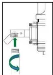 Mechanical assembly diagram showing a rotating component with green directional arrows (no text or labels)
